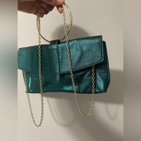 Metallic Green Clutch with Gold Chain - Picture 1 of 7